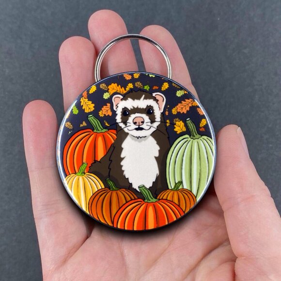 Ferret Pumpkin Handmade - Pin, Magnet, Keychain, Bottle Opener or Mini Ornament - Picture 7 of 12